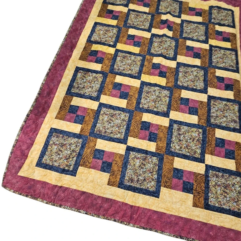 Handmade Log Cabin Quilt Blanket Rustic Farmhouse Brown Throw‎ Grandma Cottage